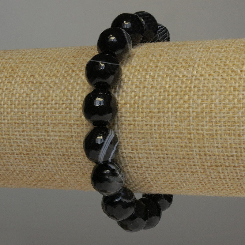 Bransoletka z agatów fasetowanych – kuleczki o średnicy 12 mm, długość 18 cm, elastyczna