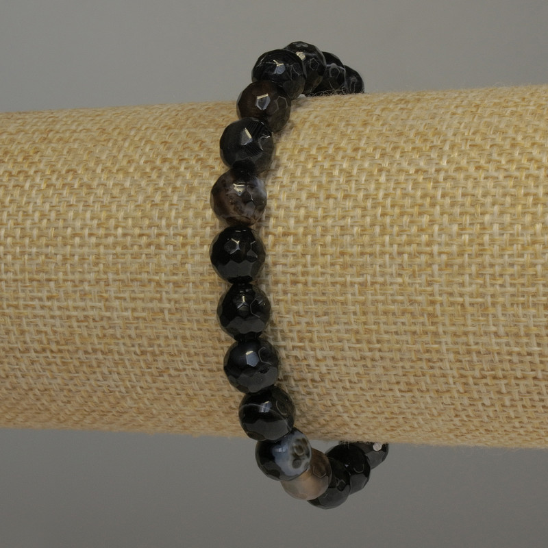 Bransoletka z fasetowanego agatu, kula o średnicy 8 mm, długość 18 cm, elastyczna