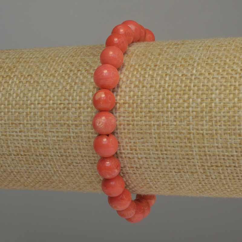 Bransoletka z pomarańczowego korala, gładkie kuleczki o średnicy 8 mm, długość 18 cm, na elastycznej gumce