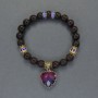 Bransoletka z granatu — gładkie kuleczki o średnicy około 8 mm, z elementami cloisonné i metalowymi wstawkami z zawieszką, długość 18 cm, elastyczna