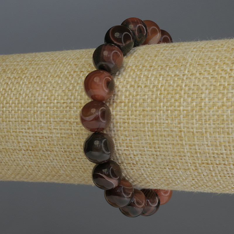 Bransoletka z agatu — gładkie kulki, średnica 10 mm, długość 18 cm, elastyczna