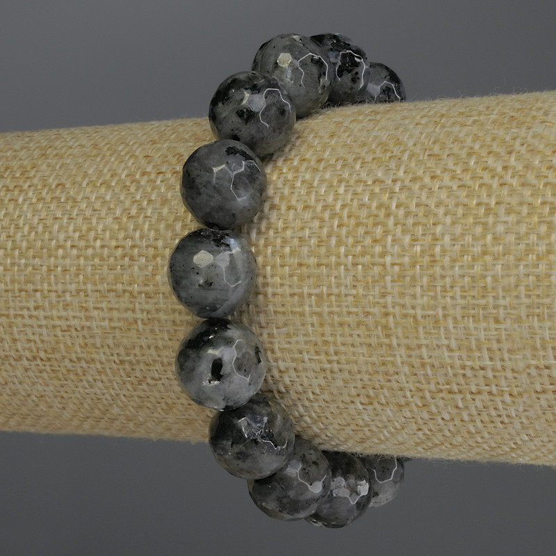 Bransoletka z laurvikitu, fasetowana kulka, średnica 12 mm, długość 18 cm, elastyczna