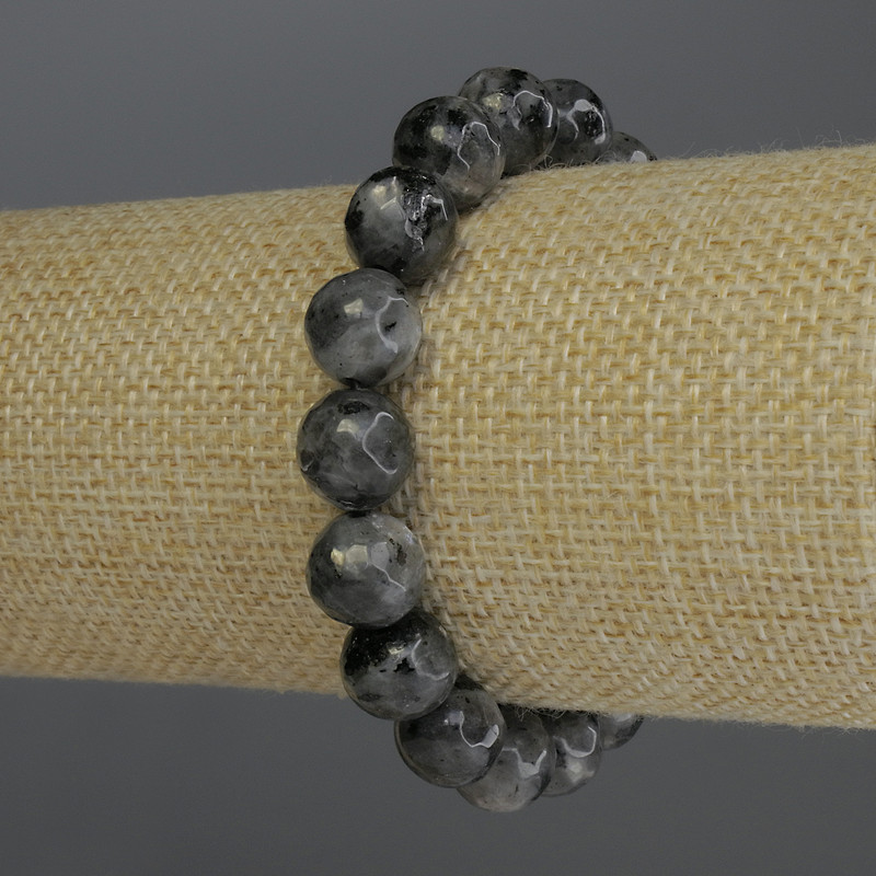 Bransoletka z larvikitu, fasetowana kuleczka, średnica 10 mm, długość 18 cm, elastyczna