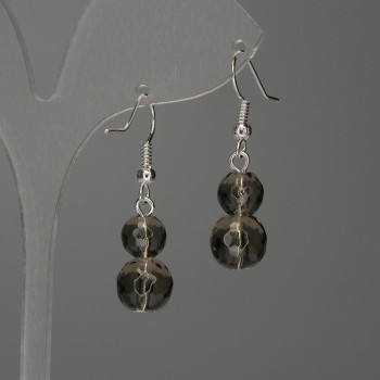 Kolczyki z topazem dymnym, fasetowane kuleczki o średnicy 8 mm i 10 mm, długość ok. 38 mm