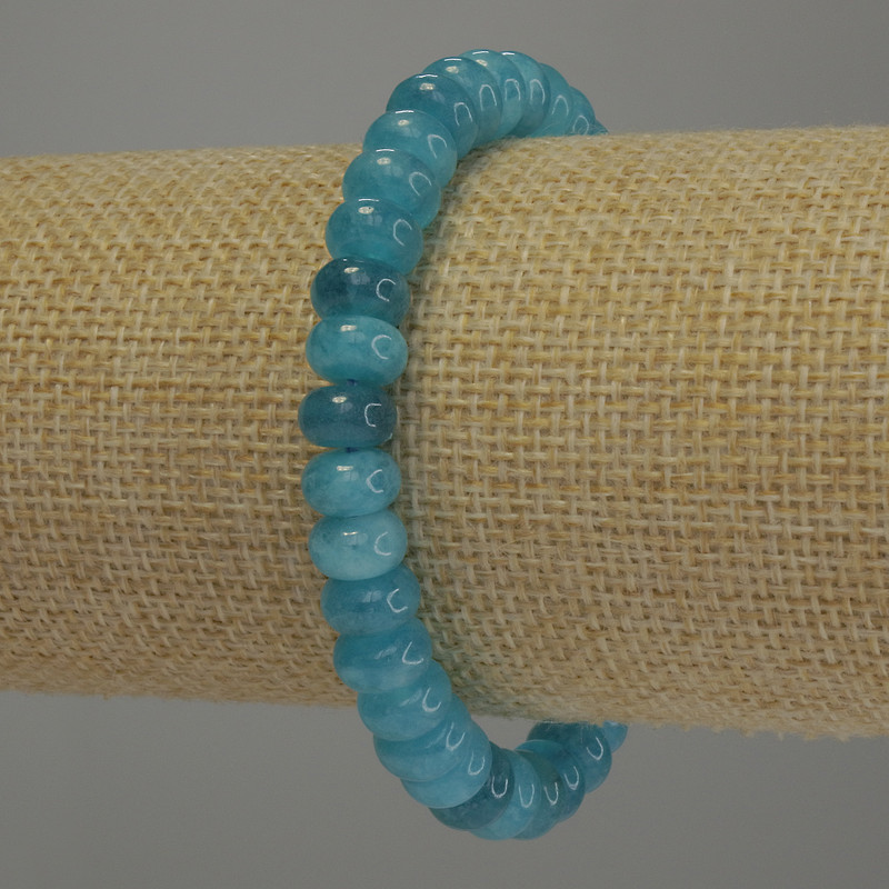 Bransoletka z akwamarynu w kształcie rondeli, średnica 8×5 mm, długość 18 cm, na elastycznej gumce