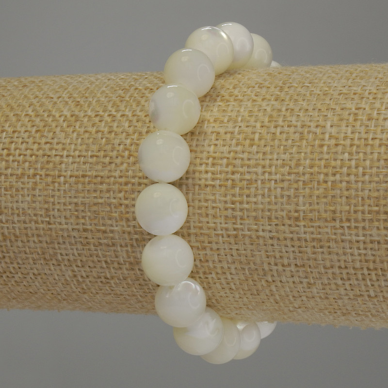 Bransoletka z masy perłowej – gładkie kule o średnicy 10 mm, długość 18 cm, elastyczna