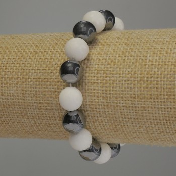 Bransoletka z agatu i hematitu, gładkie kuleczki, średnica ok. 10 mm, długość 18 cm, elastyczna
