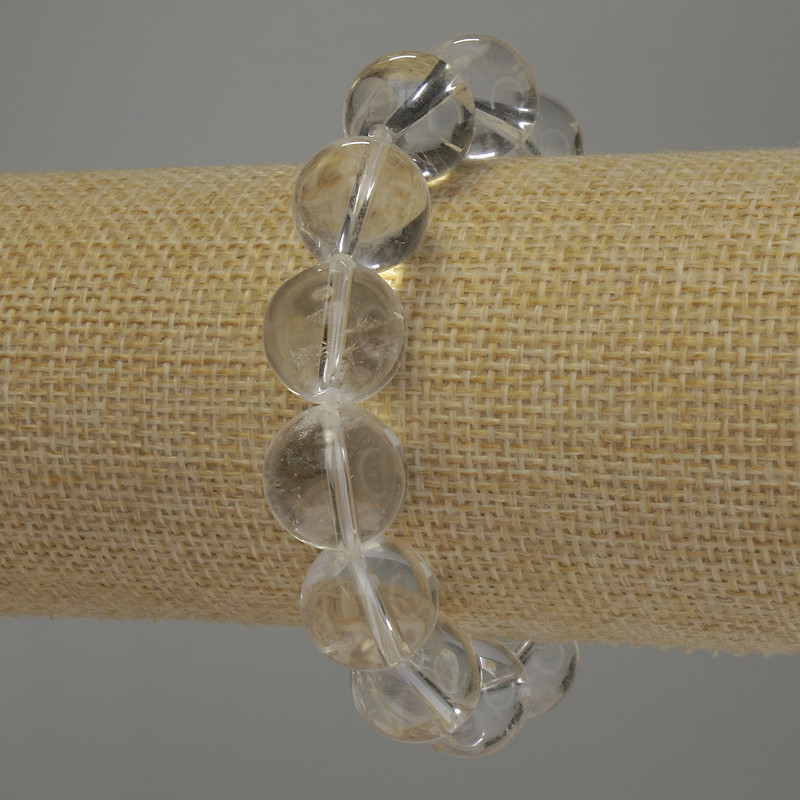 Bransoletka z górskiego kryształu, gładkie kuleczki, średnica 14 mm ±, długość 18 cm, elastyczna