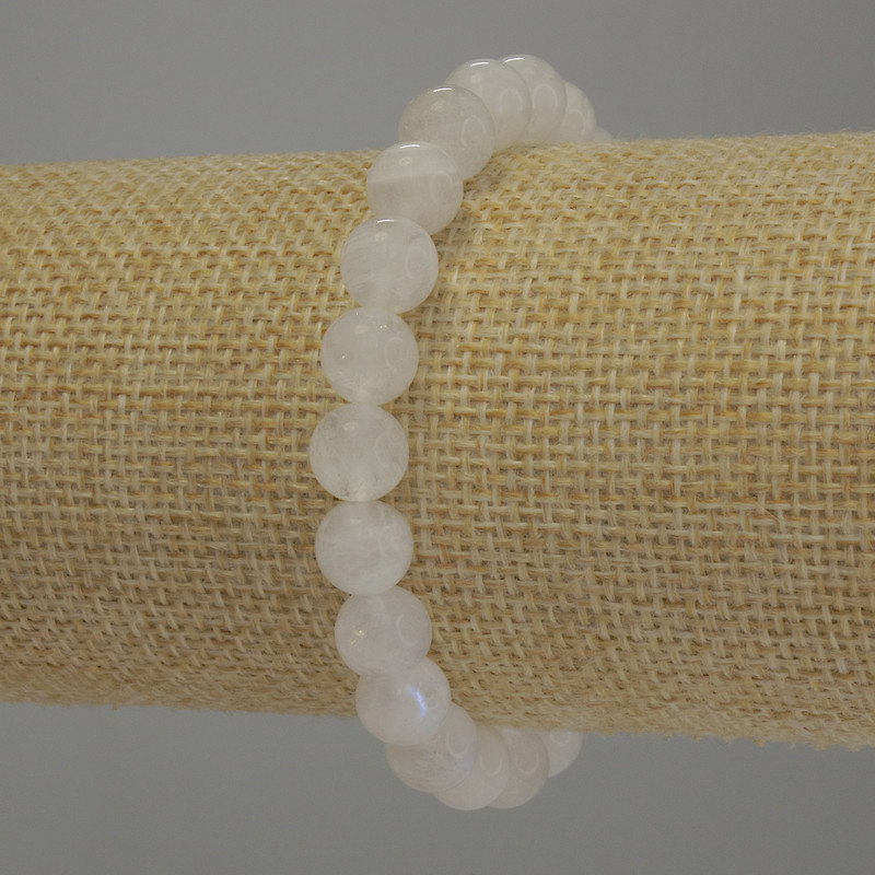 Bransoletka z adularu, gładka kulka, średnica 8 mm, długość 18 cm, na elastycznej gumce