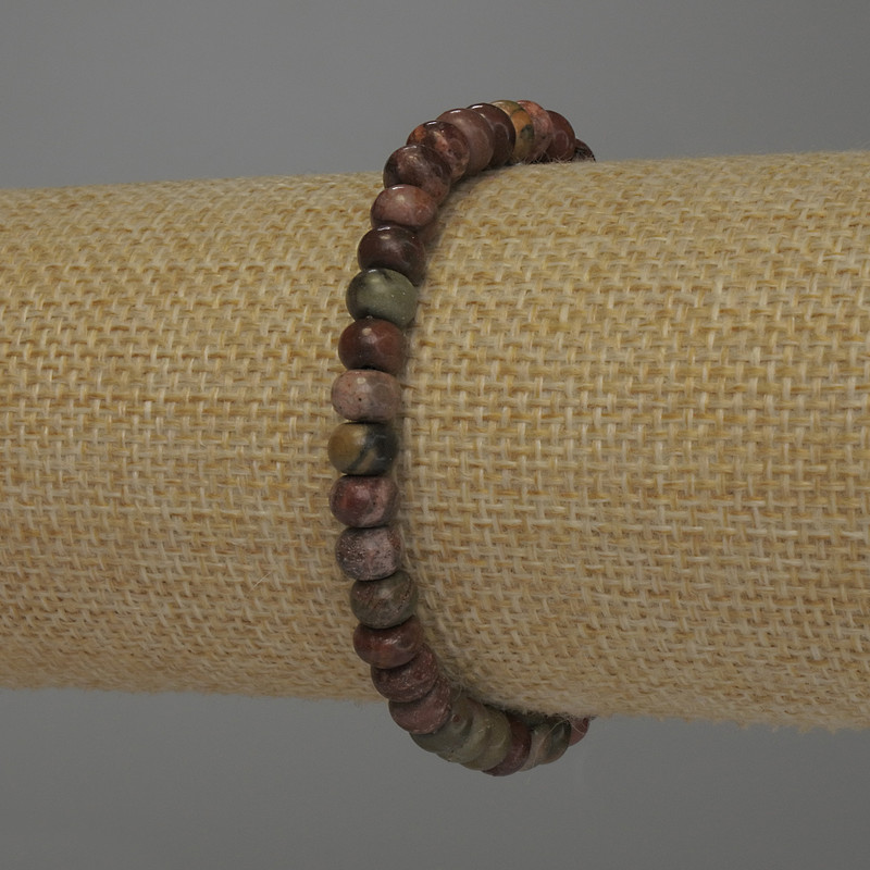 Bransoletka z jaspisu w formie rondeli, średnica 6×4 mm ±, długość 18 cm ±, elastyczna