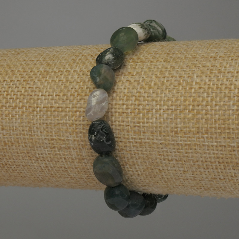 Bransoletka z agatu mszowego fasetowanego, średnica 10×7–8 mm, długość 18 cm, elastyczna