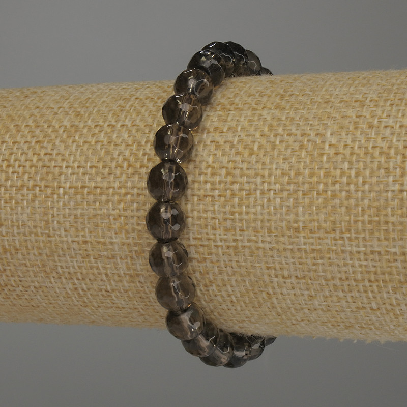 Bransoletka z topazu dymnego, fasetowane kuleczki, średnica 8 mm, długość 18 cm, elastyczna