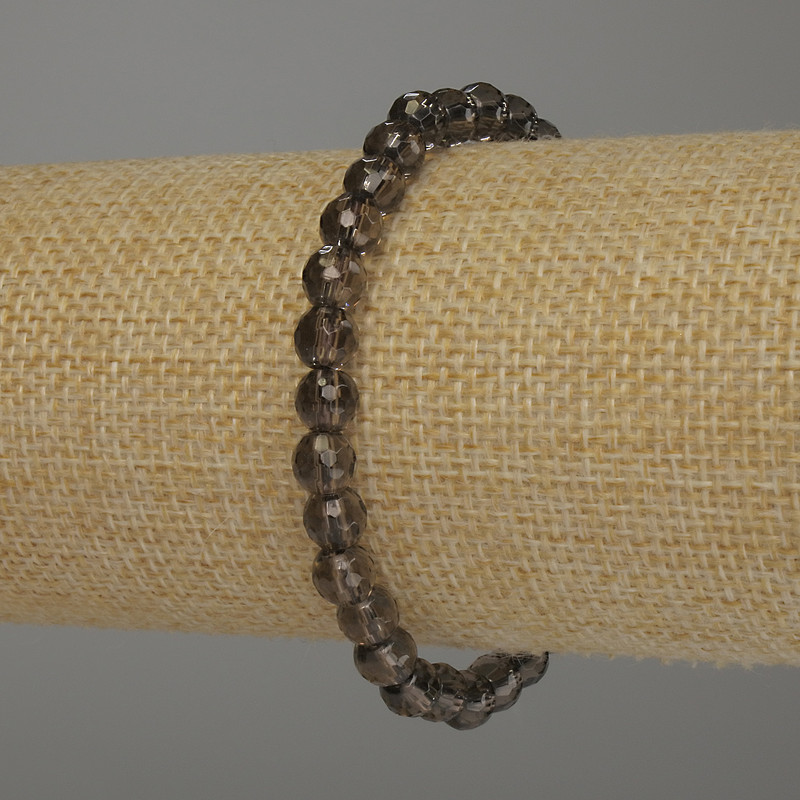 Bransoletka z topazu dymnego, fasetowana kulka, średnica 6 mm, długość 18 cm, elastyczna