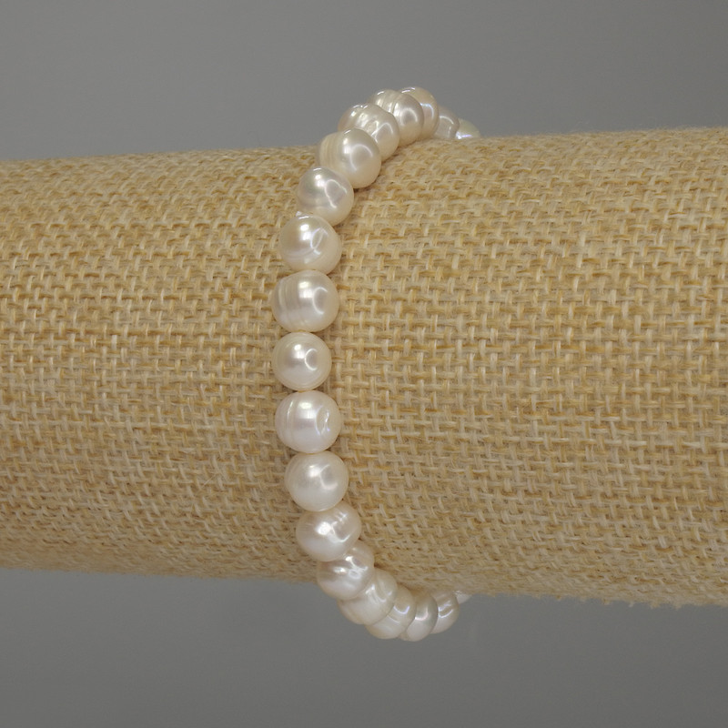 Bransoletka z pereł rzecznych, średnica 7×6,5 mm, długość 18 cm (elastyczna)