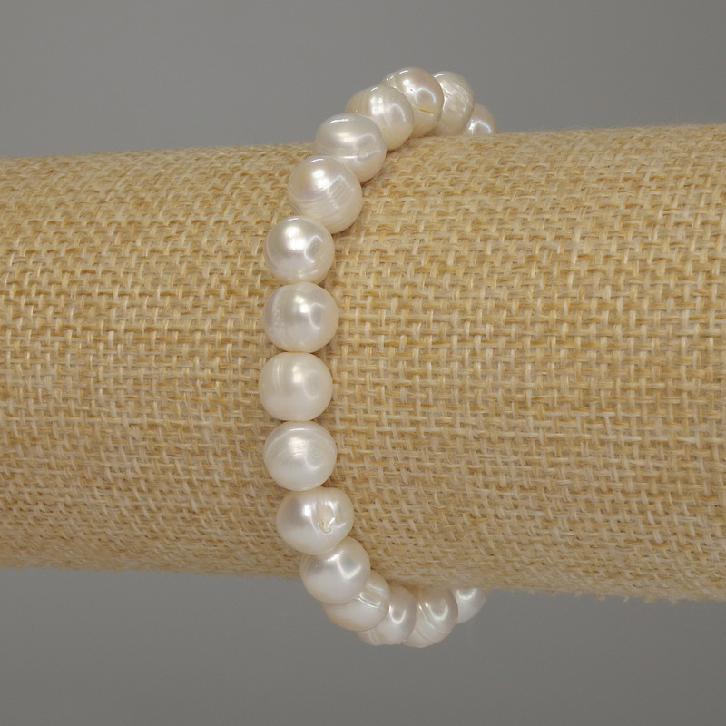 Bransoletka z pereł rzecznych, średnica około 9×8 mm, długość 18 cm (elastyczna)