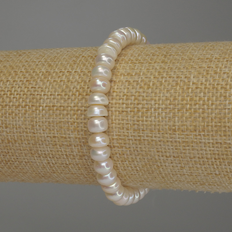 Bransoletka z pereł rzecznych, średnica 7×5 mm, 5 mm +/-, długość 18 cm (elastyczna)