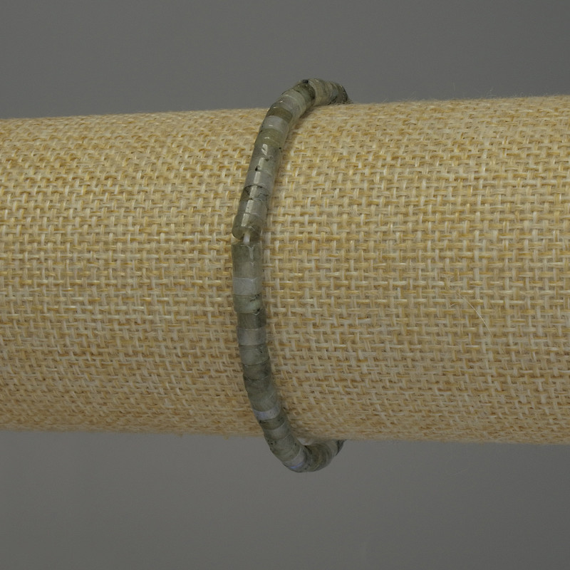 Bransoletka z labradorytu w kształcie rondeli, średnica 4×2 mm, długość 18 cm, elastyczna
