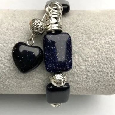 Bransoletka z awenturynu – Noc Kairu – prostokątne kamienie 18×13 mm ± z metalowymi wstawkami, długość 18 cm ± elastyczna
