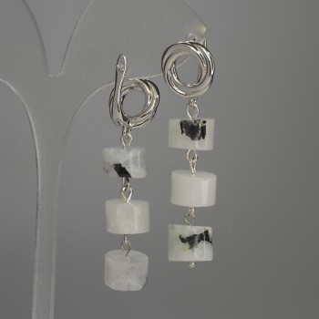 Kolczyki z adularu, w kształcie rondeli, 10×7 mm, długość 50 mm