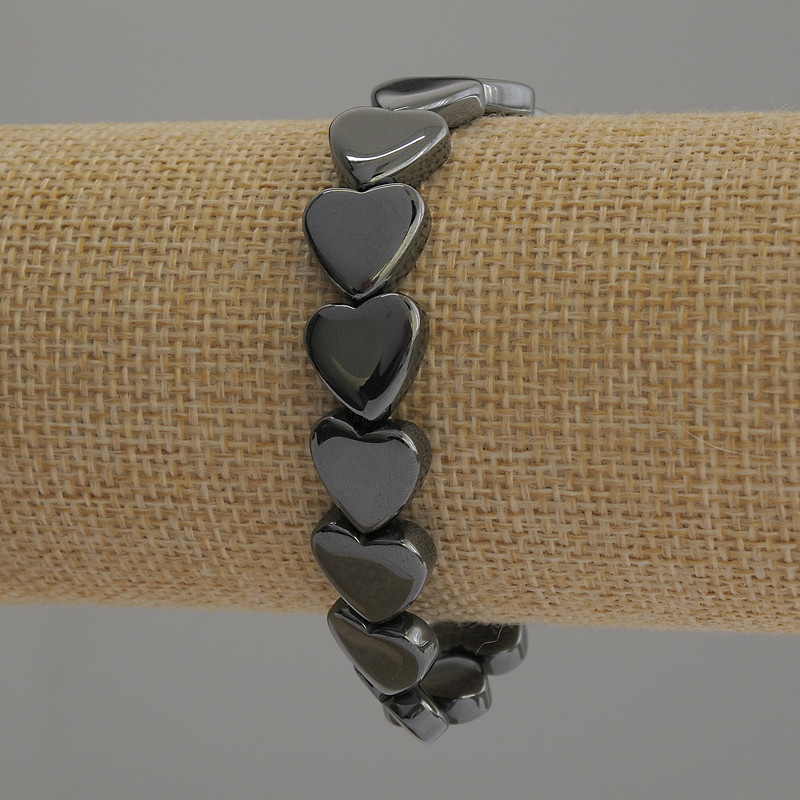 Bransoletka z hematytu w kształcie serca, średnica 12 mm, długość 18 cm, elastyczna