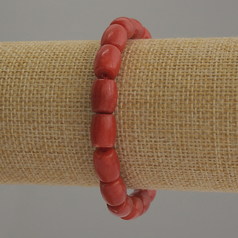 Bransoletka z sztucznego koralu w formie walców, średnica 10×8 mm, długość 18 cm, elastyczna