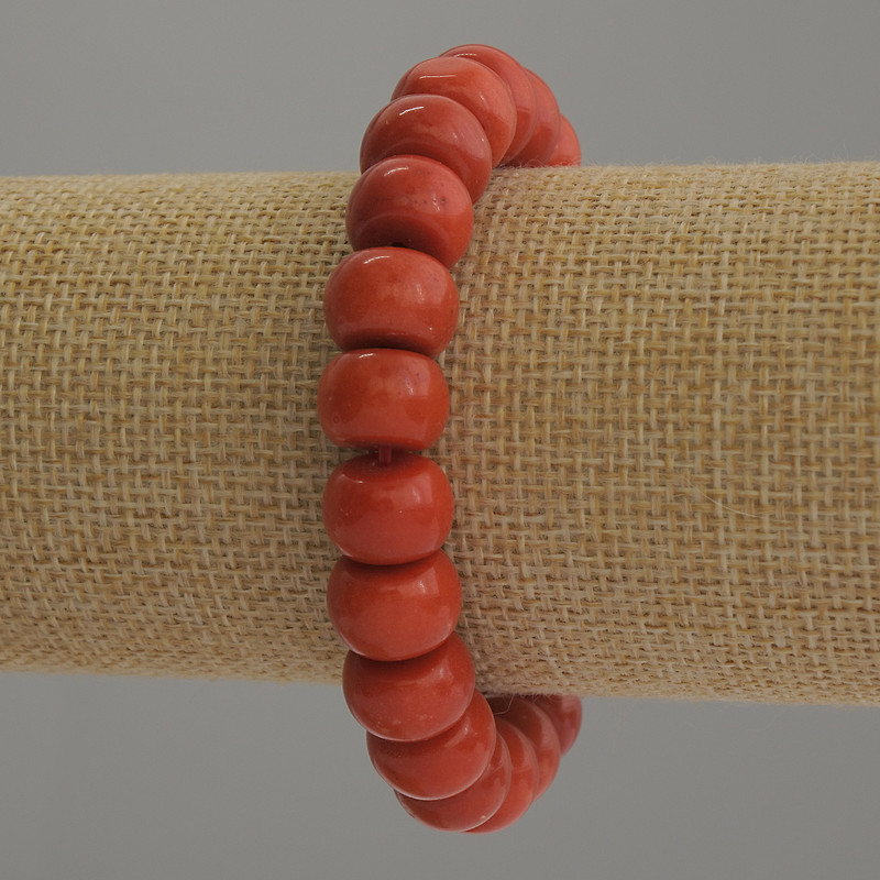 Bransoletka z sztucznego koralu w kształcie rondeli, średnica 12×8 mm, długość 18 cm, elastyczna
