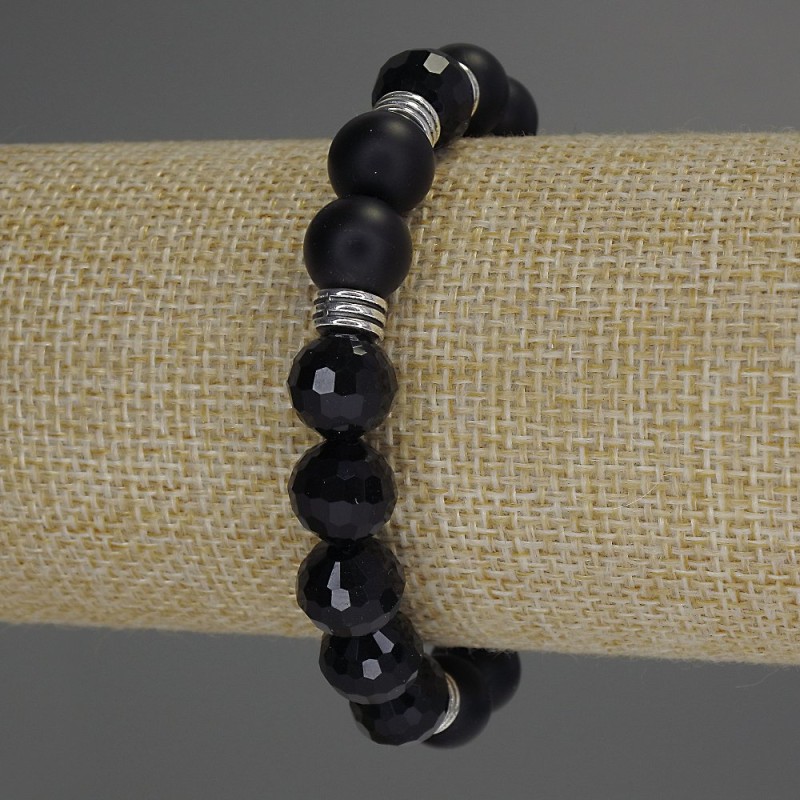 Bransoletka Assorty – gładka kuleczka i fasetowana kuleczka, średnica 10 mm ±, z metalowymi wstawkami, długość 18 cm, elastyczna