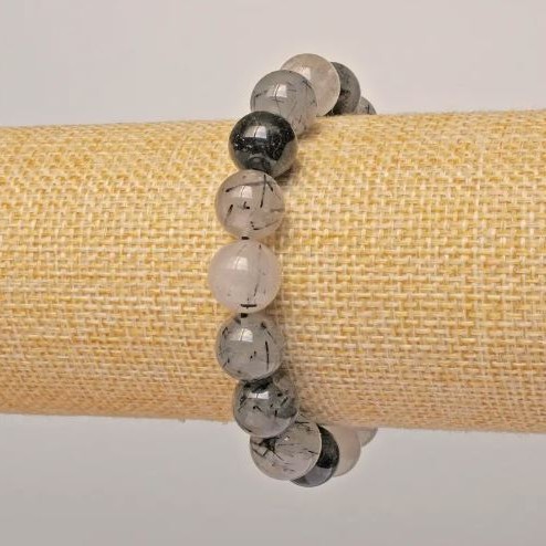 Bransoletka z kwarcu rutylowego włosistego, naturalny kamień, gładkie kulki, średnica 12 mm, długość 18 cm (elastyczna)