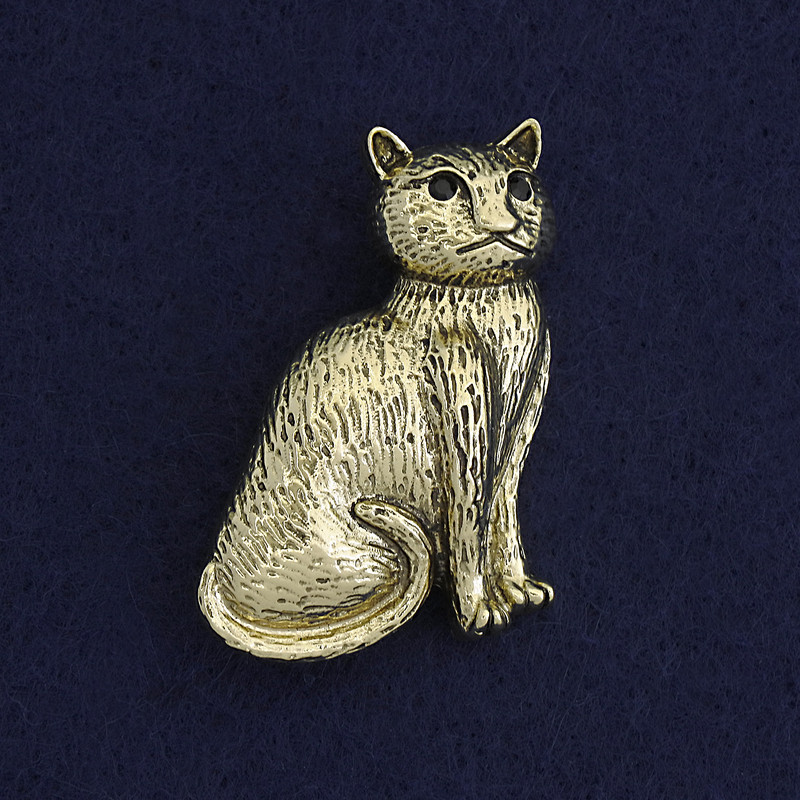 Broszka-wisiorek Kotka z czarnymi kryształami, kolor: ciemne złoto, złocisty metal, 45×25 mm