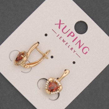 Kolczyki Xuping z białymi cyrkoniami i czerwonymi kamieniami, średnica 9 mm, długość 16 mm, pozłacane 18K