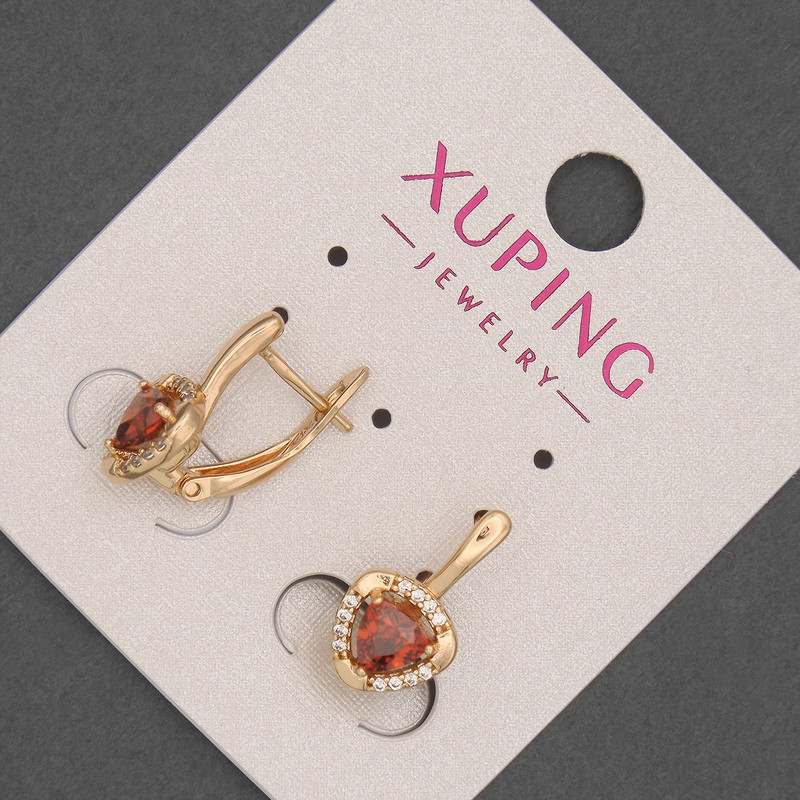 Kolczyki Xuping z białymi cyrkoniami i czerwonymi kamieniami, średnica 9 mm, długość 16 mm, pozłacane 18K