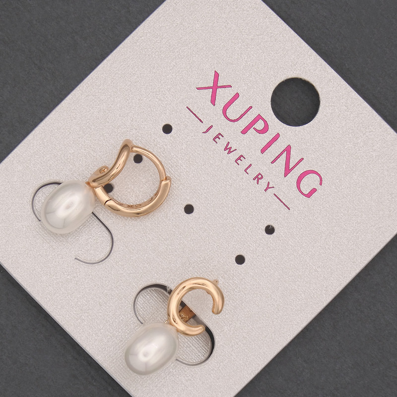 Kolczyki Xuping z perłą Majorki, średnica 6×8 mm ±, długość 17 mm ±, pozłacane 18K