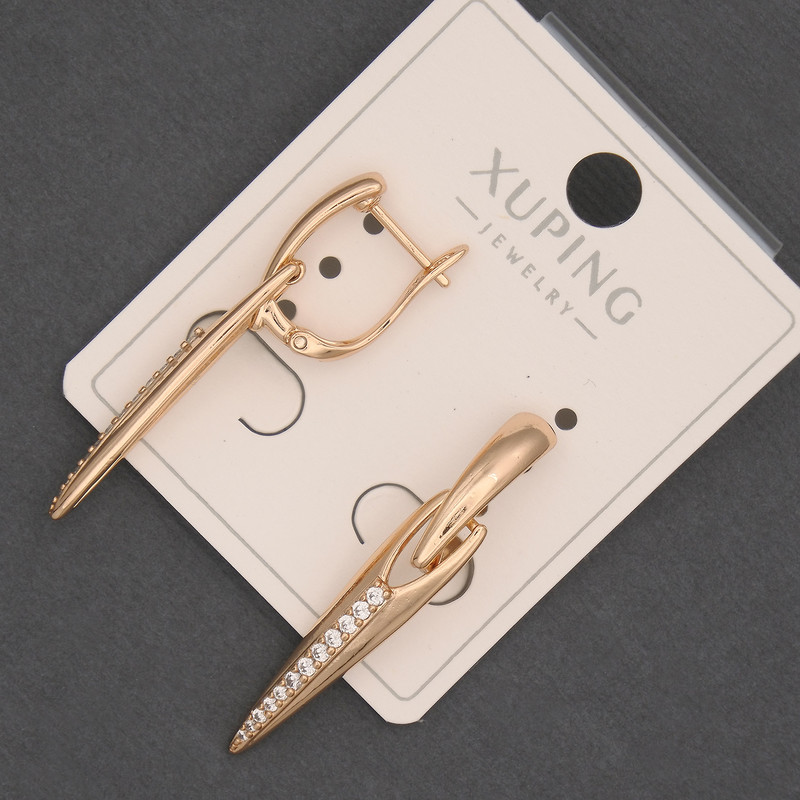 Kolczyki Xuping z białymi kryształami, średnica ok. 6 mm, długość ok. 38 mm, pozłacane 18K