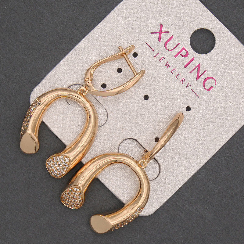 Kolczyki Xuping z białymi kryształami Strass, średnica 19 mm, długość 39 mm, pozłacane 18K