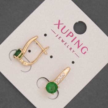 Kolczyki Xuping z białymi cyrkoniami i zielonym kryształem, średnica około 6 mm, długość około 17 mm, Pozłacane 18K