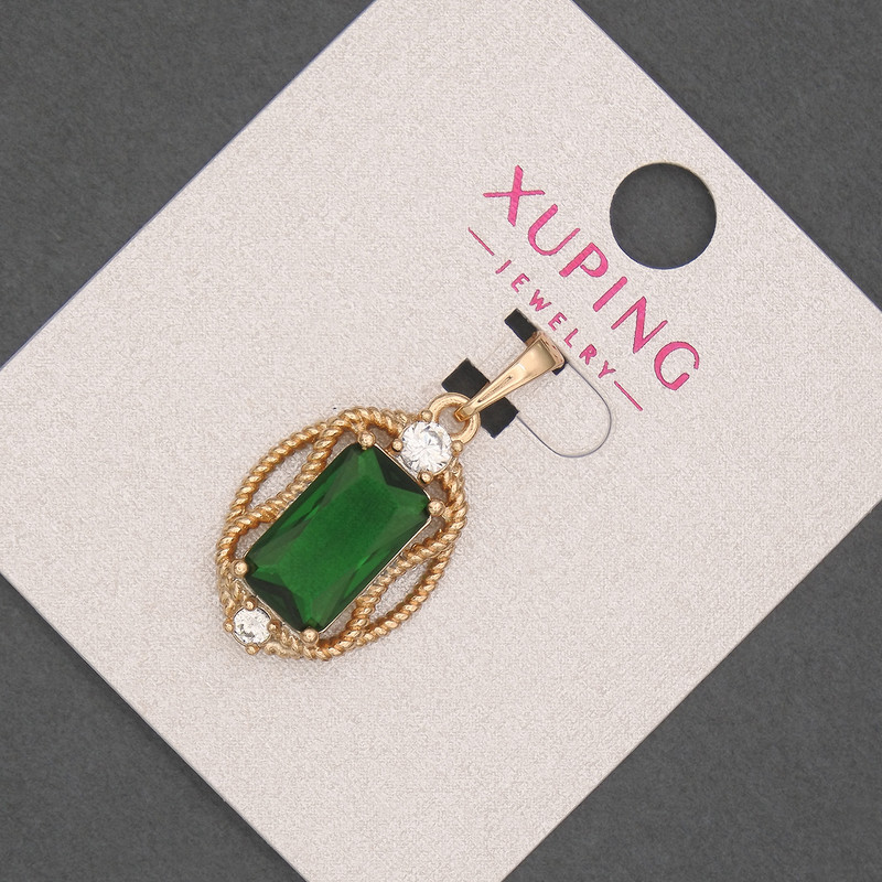 Wisiorek Xuping z zielonym kryształem, średnica 14 mm +/-, długość 28 mm +/-, pozłacanie 18K