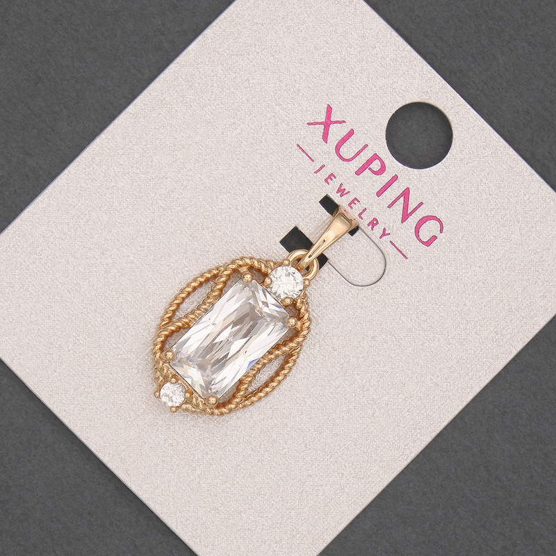 Wisiorek Xuping z białym kryształem, średnica ok. 14 mm, długość ok. 28 mm, pozłocenie 18K