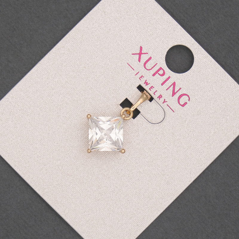 Wisiorek Xuping z białym kryształem, średnica 12 mm, długość około 20 mm, pozłocenie 18K