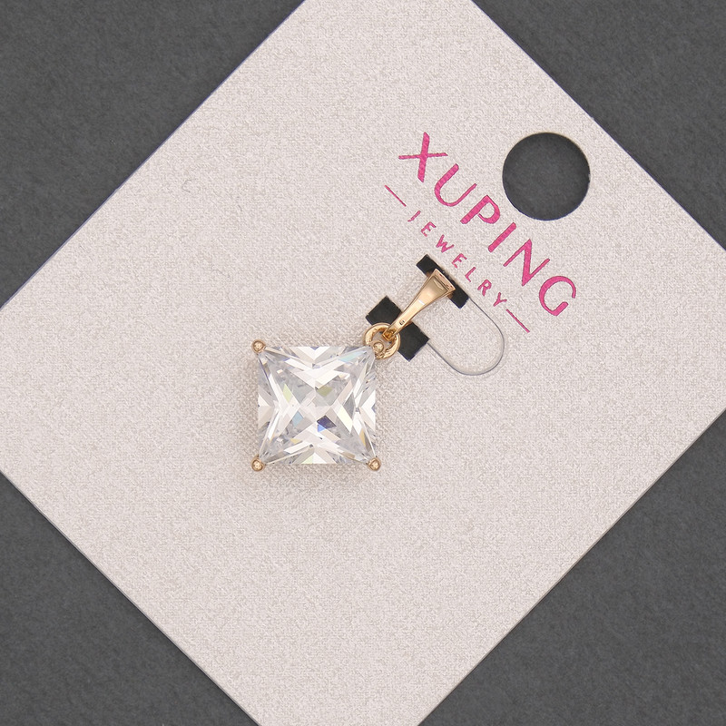 Wisiorek Xuping z białym kryształem, średnica 14 mm, długość 21 mm, pozłacanie 18K
