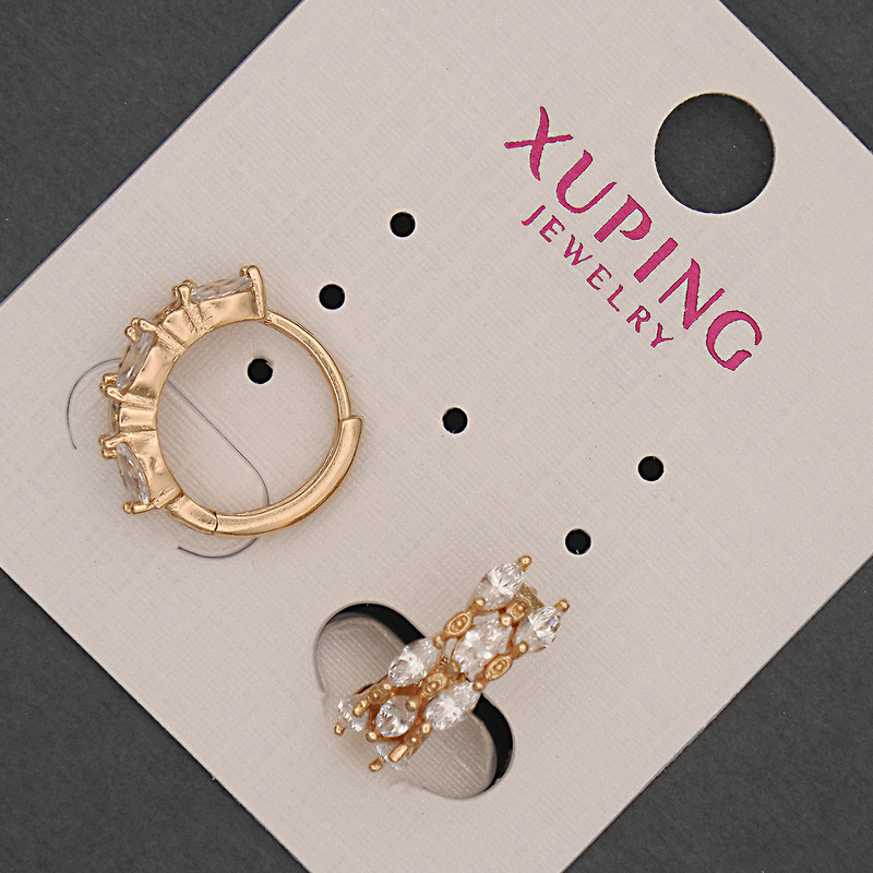 Kolczyki Xuping w kształcie kółek z białymi cyrkoniami, średnica 5 mm ±, długość 15 mm ±, pozłacane 18K