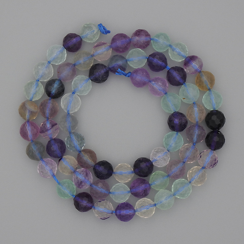 Koraliki z naturalnego kamienia fluoryt, fasetowana kuleczka, średnica 6 mm, długość 38 cm ±