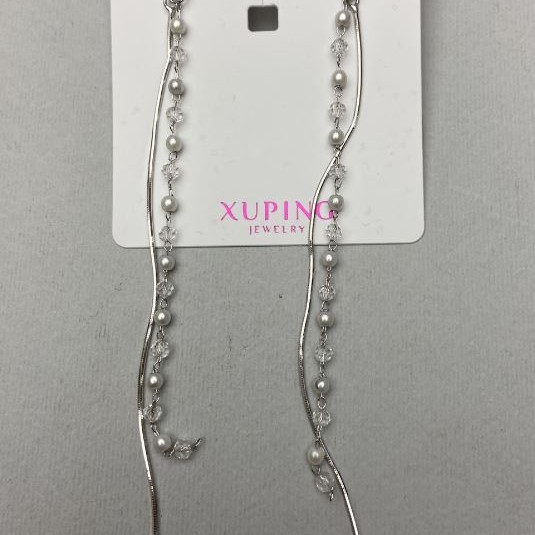 Kolczyki Xuping rodowane z perłami, długość 11 cm+