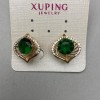 Kolczyki Xuping z białymi cyrkoniami i zielonym kryształem, średnica 17 mm ±, długość 17 mm ±, Pozłacanie 18K