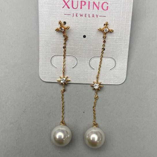 Kolczyki Xuping z perłami Majorki, średnica 8 mm ±, długość 45 mm ±, pozłacane 18K