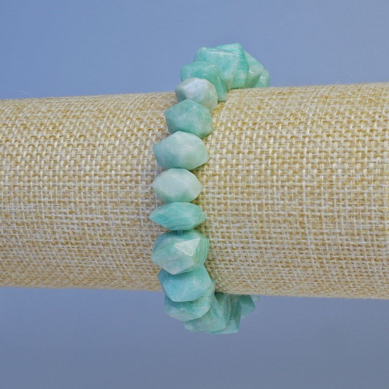 Bransoletka z amazonitu fasetowanego, koraliki rondelkowe, średnica 10×6 mm, długość 18 cm, na elastycznej gumce
