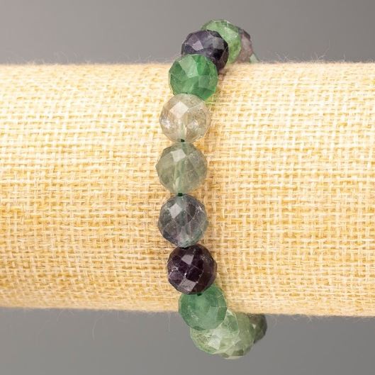 Bransoletka z fluorytu — naturalny kamień, fasetowane kuleczki, średnica 10 mm, długość 18 cm (na gumce)