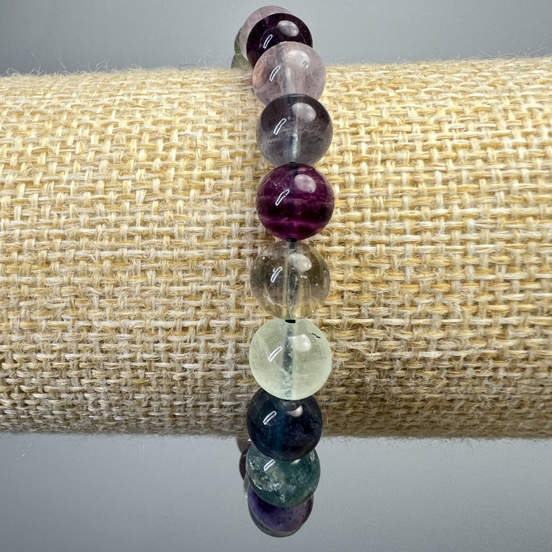 Bransoletka z fluorytem, naturalny kamień, gładka kuleczka, średnica 8 mm, długość 18 cm (rozciągliwa)