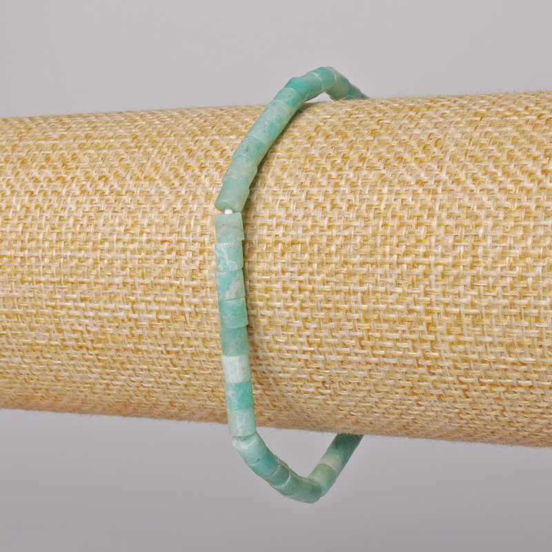 Bransoletka z amazonitu – naturalny kamień, cylindryczne koraliki 4×4 mm, długość 18 cm ± (rozciągliwa)