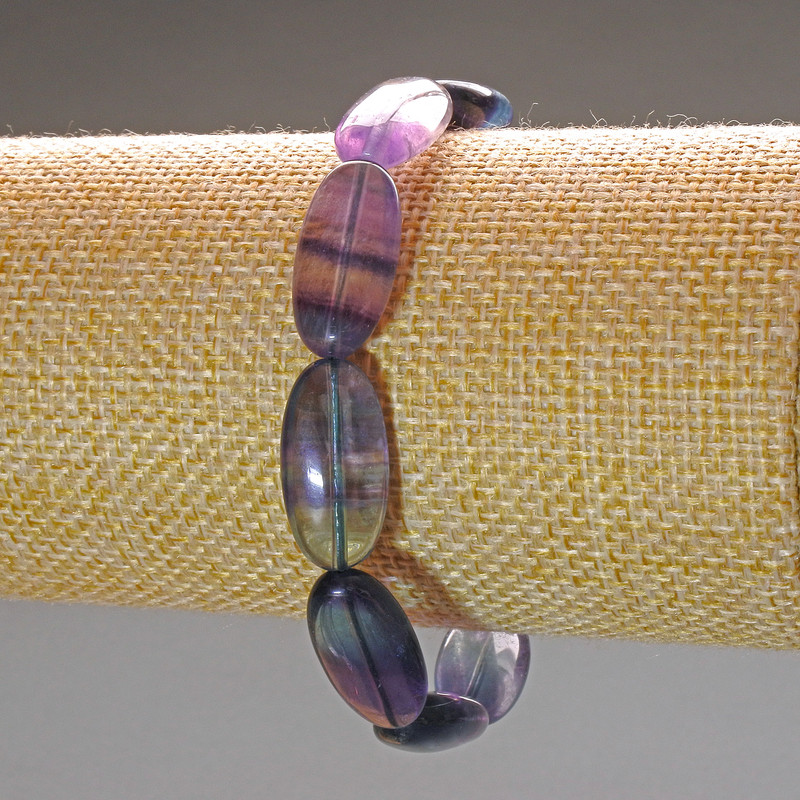 Bransoletka z fluorytu, naturalny kamień, owalny, średnica 10×20 mm, długość 18 cm (rozciągliwa)