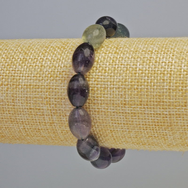 Bransoletka z fluorytu – naturalny kamień, owalne koraliki 10×14 mm, 5 mm ± (elastyczna), długość 18 cm+
